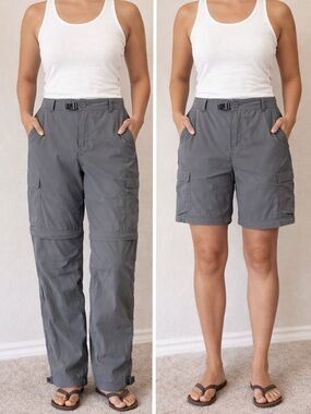 REI Sahara Convertible Cargo Pants to Shorts Gray Hiking Zip Off Size 12